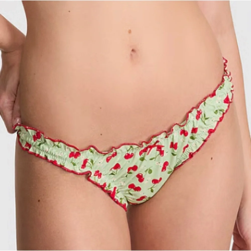 New! Frankie's Bikinis X PINK hudson Green Cherry Print Bikini Bottom 1543